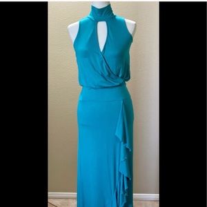 Turquoise/blue ruffled maxi dress / formal dress